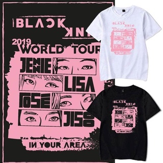 【ใหม่】เสื้อยืดพิมพ์ลายแฟชั่น เสื้อ blackpink World Tour Jisoo Rosé แขนสั้นคอกลม เสื้อสไตล์เกาหลี Jennie Lisa เสื้อผ้าแฟช