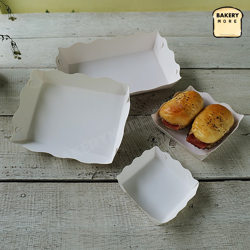 ถาดกระดาษ-ถาดใส่ขนม-ถาดเบเกอรี่-ถาดขนมปัง-สีขาว-ขนาด-3x3-นิ้ว-100-ใบ-แพค