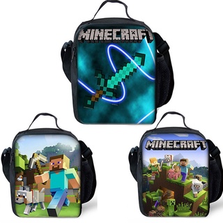 Minecraft กระเป๋าอาหารกลางวัน สะพายไหล่ มีฉนวนกันความร้อน สําหรับเด็กนักเรียนผู้ชาย ผู้หญิง เหมาะกับการพกพา เล่นกีฬา คริสต์มาส วันเกิด