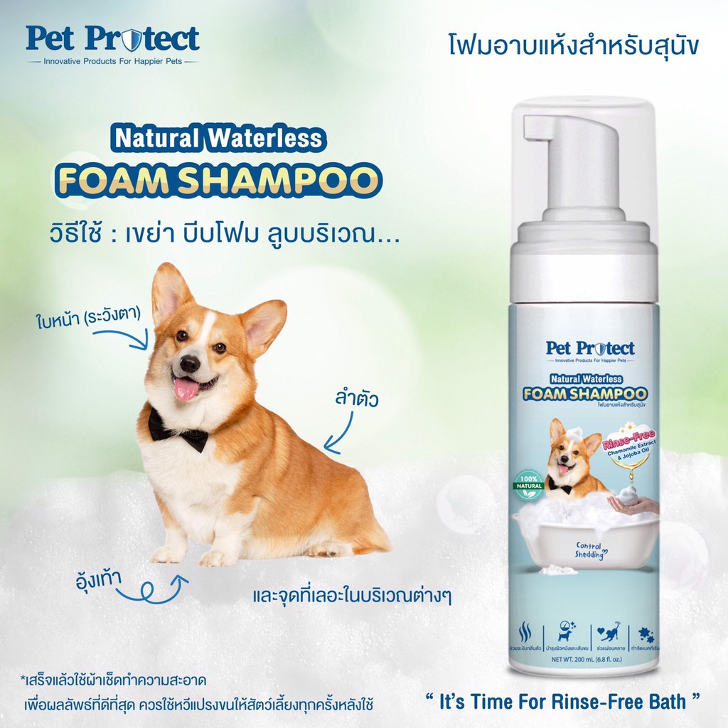 pet-protect-โฟมอาบน้ำแห้ง-สุนัข-กำจัดแบคทีเรีย-ธรรมชาติ100-สูตรไม่ต้องล้างน้ำออก-200ml-db55