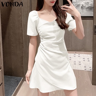 ภาพหน้าปกสินค้าVonda ชุดมินิเดรส แขนสั้น คอสี่เหลี่ยม จับจีบ สีพื้น สไตล์เกาหลี สําหรับผู้หญิง ที่เกี่ยวข้อง