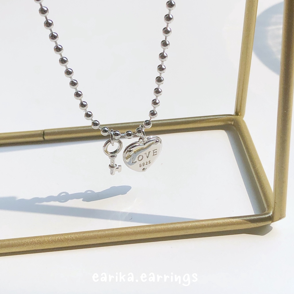 earika-earrings-key-with-love-necklace-สร้อยคอเงินแท้สายเม็ดกลมจี้หัวใจและลูกกุญแจ-ปรับขนาดได้