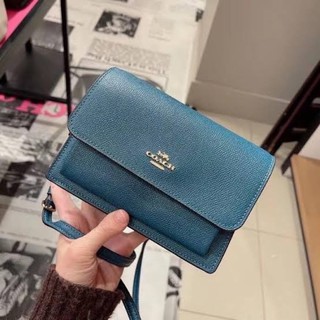 (ผ่อน0%) กระเป๋าสะพายข้าง คาดเอว หนังแท้ สีเขียว FOLDOVER BELT BAG (COACH 6959) IM/TEAL INK