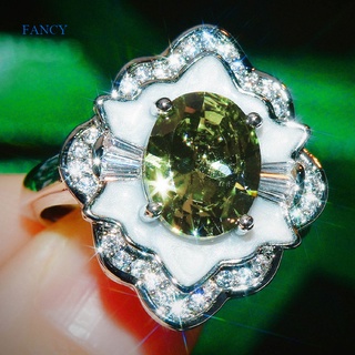 Fancy แหวนหมั้น ประดับเพทาย ทรงวงรี สีเขียวธรรมชาติ สไตล์เกาหลี สําหรับผู้หญิง