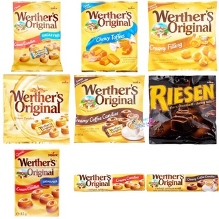 เวอร์เทอร์ ออริจินัล ไม่มีน้ำตาล Werthers Original Soft Chocolate Eclairs Cream Candies Chewy Toffees Mint choc