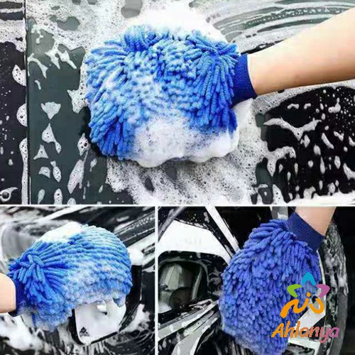 ahlanya-ถุงมือล้างรถไมโครไฟเบอร์ตัวหนอน-เช็ดรถ-ถุงมือล้างจาน-car-wash-gloves