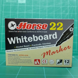 ปากกาไวท์บอร์ดตราม้า Horse Whiteboard Marker H-22 หมึกสีดำ (1กล่อง/12ด้าม) ขนาดหัวปากกา 2 มม. (Non-Permanent)