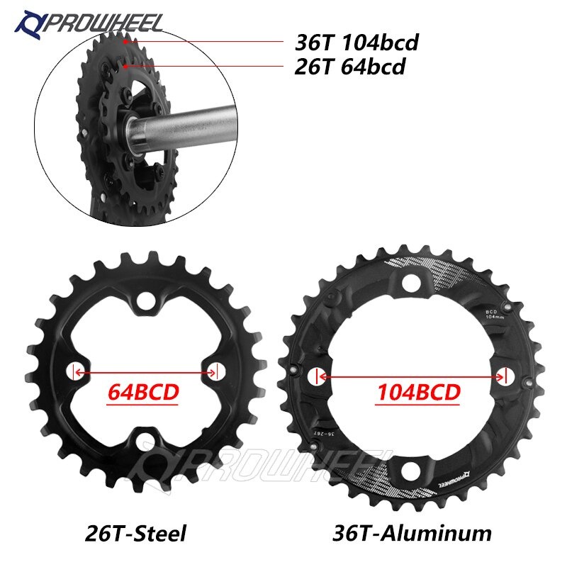 PROWHEEL ใบจานหน้าคู่ 104/64BCD MTB Chainwheel 26T 28T 36T 38T ...