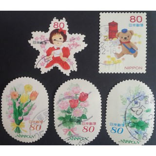 J228-2 แสตมป์ญี่ปุ่นใช้แล้ว ชุด Greetings Stamps – Spring Self Adhesive ปี 2013 ใช้แล้ว สภาพดี ครบชุด 5 ดวง