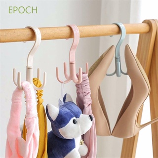 Epoch ตะขอแขวนเสื้อผ้าผ้าพันคอพลาสติกประหยัดพื้นที่แบบหมุนได้สี่ตะขอ