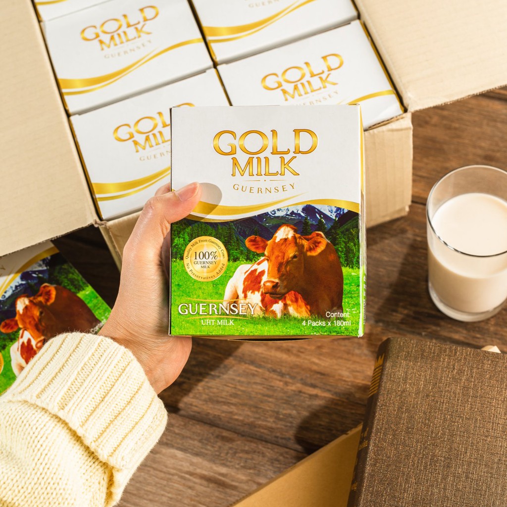 ภาพสินค้าGold Milk น้ำนมโคแท้ 100% 180ml. *แพ้นมวัวดื่มได้ Guernsey UHT เกรดพรีเมี่ยม จากร้าน greenpeaorganic บน Shopee ภาพที่ 1