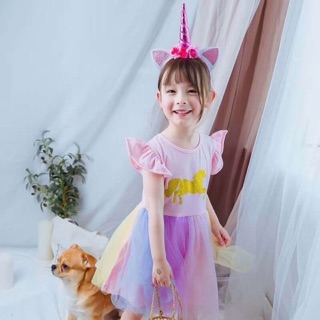 📌P055 Glister Unicorn Dress ชุดเด็ก เสื้อผ้าเด็ก