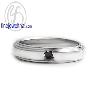 Finejewelthai-แหวนนิล-นิลแท้-แหวนพลอย-แหวนเงินแท้-พลอยประจำเดือนเกิด-Black-Spinel-Silver-Ring-Birthstone-R1418on