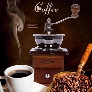 ราคาเครื่องบดเมล็ดกาแฟ เครื่องบดกาแฟ Coffee Grinder แบบมือหมุน สแตนเลส (กล่องไม้คลาสสิค) -Coffee