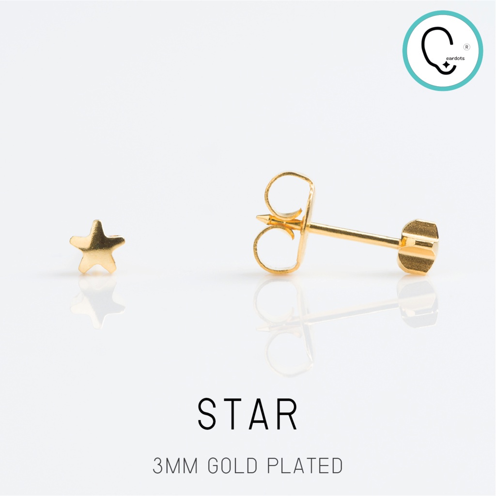 ต่างหูสำหรับผิวแพ้ง่ายแป้นผีเสื้อ-3mm-star-สแตนเลสเกรดการแพทย์-ปลอดภัย-100-std029