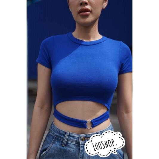 เสื้อแฟชั่น100บาท-เสื้อcrop-สายห่วงคาดเอว