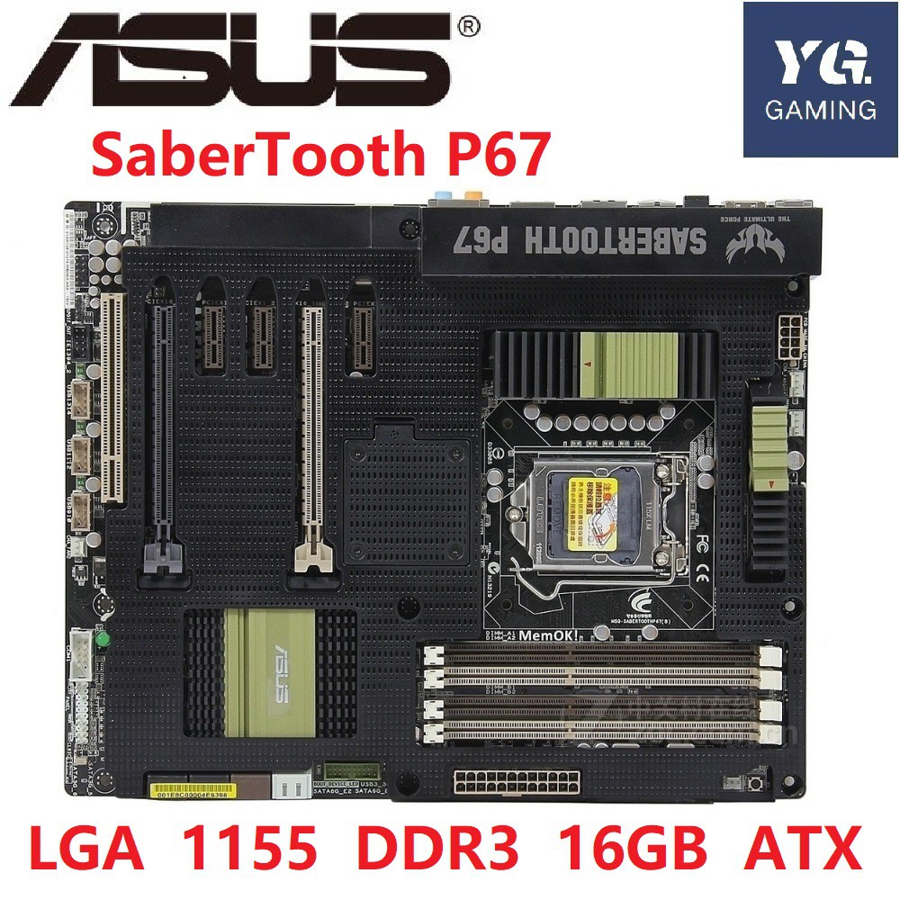 รูปภาพของAsus SaberTooth P67 เมนบอร์ดเดสก์ท็อป P67 ซ็อคเกต LGA 1155 i3 i5 i7 DDR3 32G ATX UEFI BIOS เมนบอร์ดมือสองของแท้ลองเช็คราคา