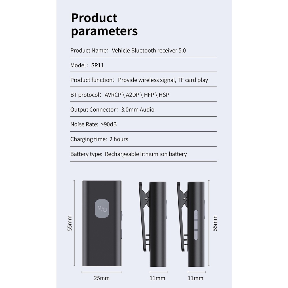 ตัวรับสัญญาณบลูทูธ-sr11-รองรับเชื่อมต่อ-aux-bluetooth-5-0-เมมโมรี่การ์ด-บลูทูธในรถ-บลูทูธในรถยนต์-ที่ชาร์จในรถ