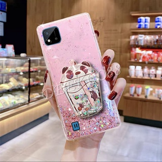 เคสโทรศัพท์ Realme C11 2021 Phone Case Lovely Cute Cartoon Bears Design Quicksand Bracket Casing with Stand Holder Softcase Bling Glitter Transparent Girl Back Cover
