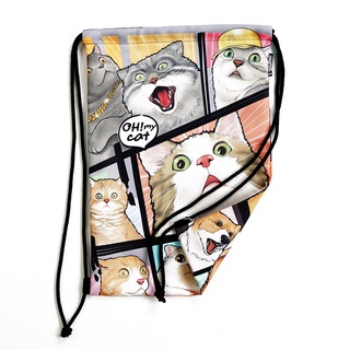 กระเป๋าหูรูด ลาย แมวเงิบ หมาเงิบ หน้าหลัง ผ้าแคนวาส พกพาง่าย / Oh! My Dog / Oh! My Cat Front-Back Drawstring bag Canvas