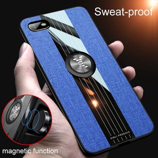 Fashion Woven Cloth Casing Realme C2 RMX1941 Soft TPU Cover Magnetic Car Finger Ring Holder Back Case