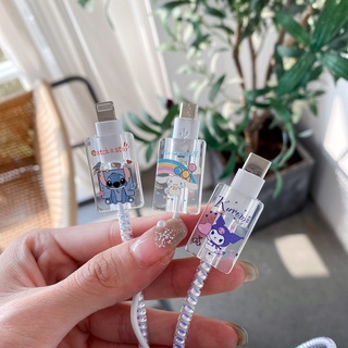 cable biteสาย USB ป้องกันสายไฟ เคสป้องกัน โปร่งใส การ์ตูน TPU นิ่ม สําหรับ Android&amp;IP&amp;Micro&amp;Type Cที่กันสายหัก-DINUO CASE