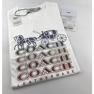 Coachi เสื้อยืดลําลอง คอกลม แขนสั้น ผ้าฝ้าย พิมพ์ลายโลโก้ ขนาดใหญ่ แฟชั่นสําหรับผู้ชาย และผู้หญิง S-5X
