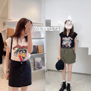 cicishop(T1383)เสื้อยืดแขนกุดสกรีนลายสุดเท่ห์ ทรงเบสิคแมตช์ง่ายชิลๆ