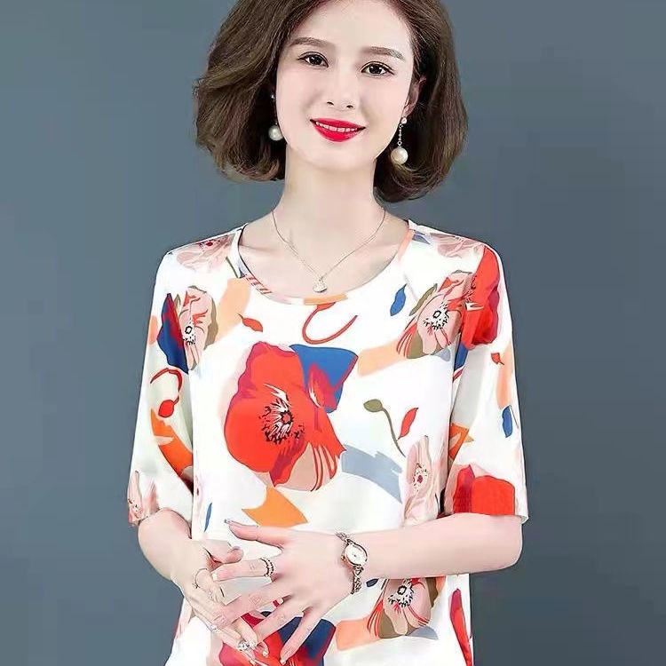 ผ้าไหมน้ําแข็งใหม่พิมพ์เสื้อยืดผู้หญิงหลวมแขนสั้นขนาดบวกด้านบน | Shopee ...