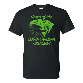 เสื้อยืดลําลอง แขนสั้น พิมพ์ลาย South Carolina Lizardman Cryptid Hunting Horror สีดํา สําหรับผู้ชายS-5XL