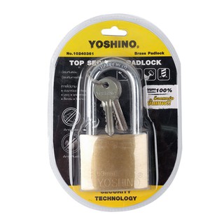 YOSHINo กุญแจคอยาว 63 มม. สีทอง ทำจากทองเหลืองแท้ที่มีคุณภาพดี ไม่เป็นสนิม ใช้งานง่ายเพิ่มความปลอดภัยของคนในบ้าน มีความเ