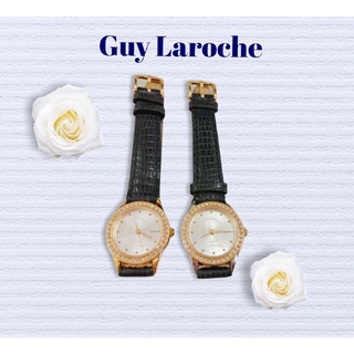 นาฬิกาข้อมือผู้หญิง Guy Laroche หน้าปัดทรงกลม ประดับขอบหน้าปัด สายหนัง
