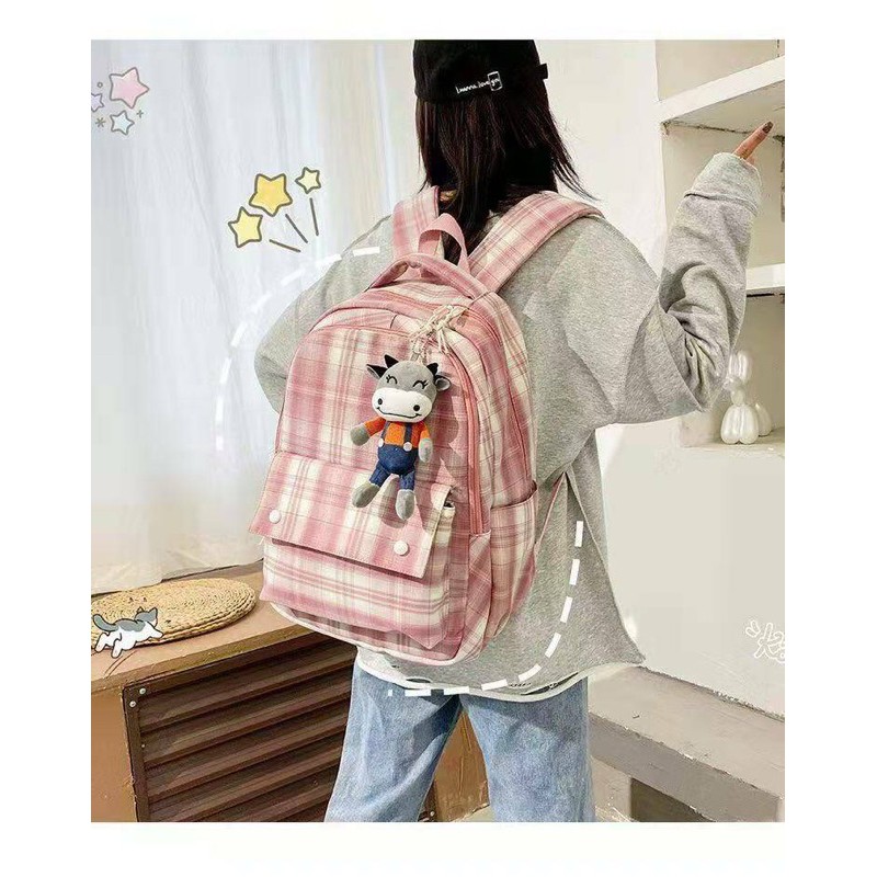 กระเป๋าเป้สไตล์เกาหลี-ขนาด15-16นิ้ว-พร้อมส่งค่ะ-ลายสก็อต