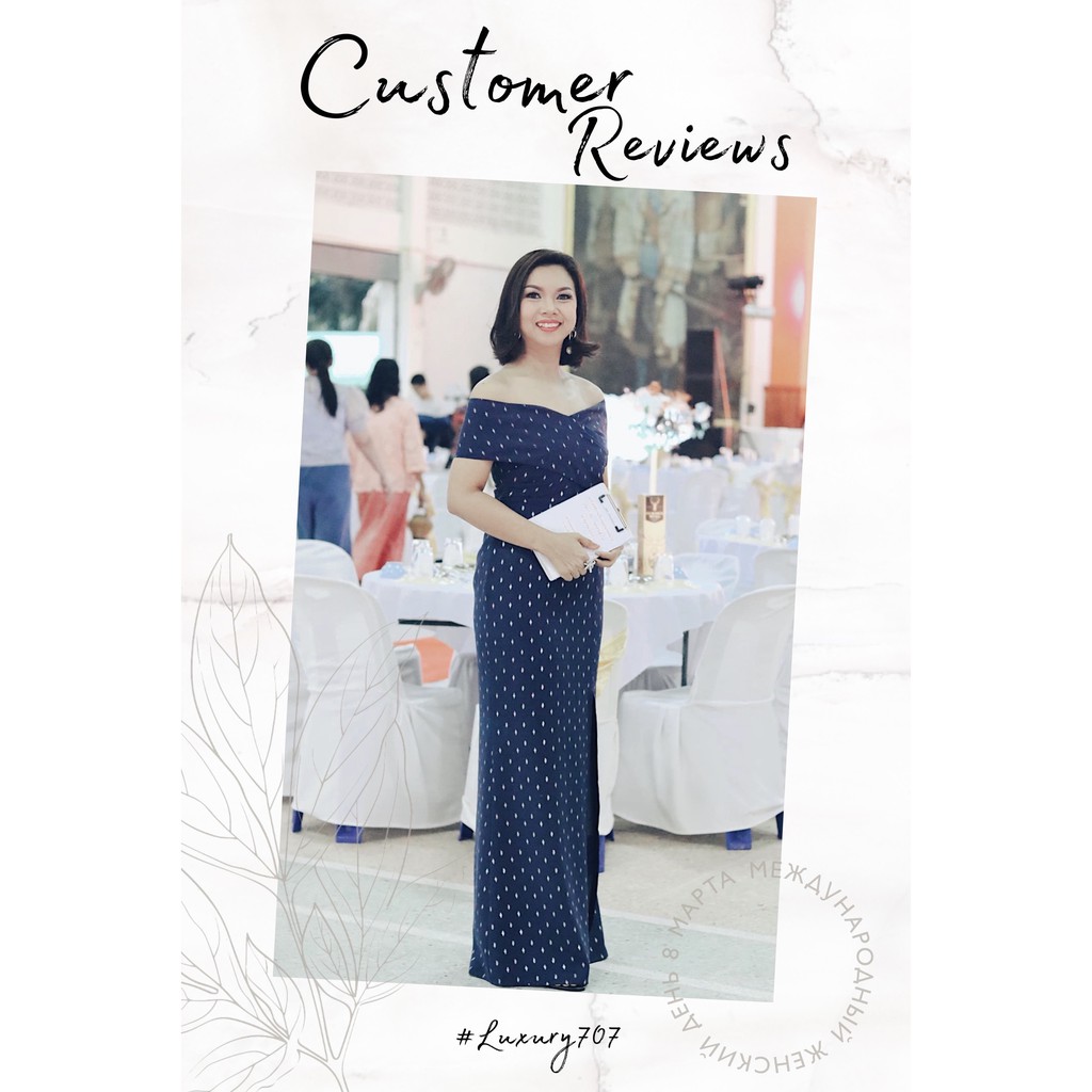 เดรสเพื่อนเจ้าสาวเปิดบ่า อกไขว้ ผ้าดิ้นทองลายข้าวหลามตัด สวยหรู LUXURY707 มุมมองที่ 4