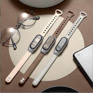สายนาฬิกาข้อมือหนัง อุปกรณ์เสริม สําหรับ Xiaomi Bracelet 7 Mi Band 6 5 Mi Band 3 4