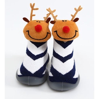 รองเท้าเด็กหัดเดินแบบถุงเท้าพื้นยาง - White Reindeer