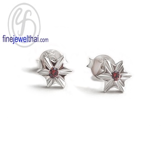 Finejewelthai-ต่างหูโกเมน-โกเมน-ต่างหูเงินแท้-ต่างหูพลอย-พลอยประจำเดือนเกิด-Garnet-Silver-Earring-Birthstone-E1156gm-p