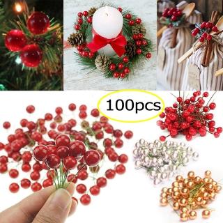 ดอกไม้ประดิษฐ์สีแดงสำหรับตกแต่งคริสมาสต์ 100 ชิ้น