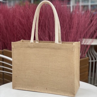 (พร้อมส่ง) JUTE MY BAG SIZE-M งานในไทย กระเป๋าผ้ากระสอบป่าน Jute ปอกระเจา [เคลือบอยู่ทรง] ขนาด ก14 ย38 ส28 cm