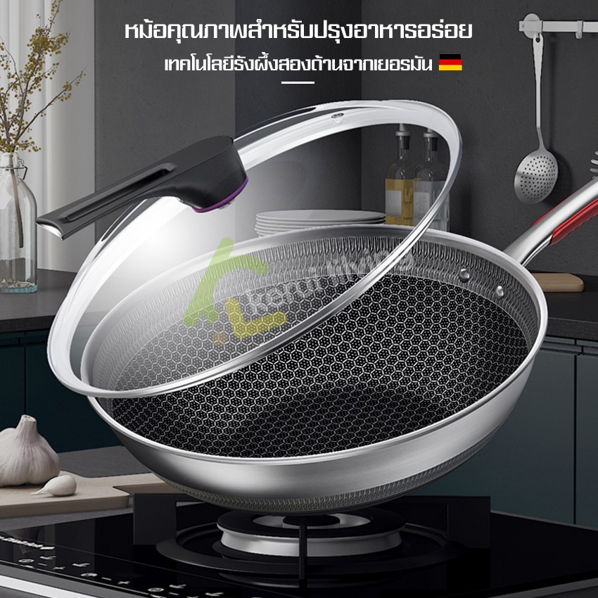 กระทะ-กระทะทรงลึก-กระทะทอดสแตนเลส-non-stick-ไม่ติดกระทะ-กระทะ-ทอด-ผัด-ต้ม-มีด้ามจับ-กระทะรังผึ้ง-มี-2-ขนาดให้เลือก