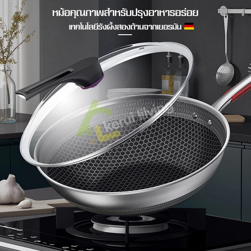 Allsking กระทะรังผึ้ง ทรงลึก กระทะ pan กระทะนอนสติ๊ก Non Stick ไม่ติดกระทะ กระทะเทฟล่อน Teflon มี 2 ขนาด