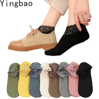 สินค้า Yingbao 1 คู่ ถุงเท้าลูกไม้ หนา ฤดูหนาว อบอุ่น กํามะหยี่ ผู้หญิง ฤดูใบไม้ร่วง ถุงเท้าสุภาพสตรี กันลื่น ซิลิโคน ถุงเท้า