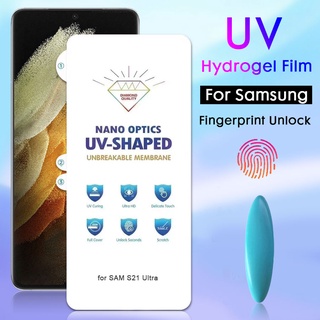 ฟิล์มไฮโดรเจลกันรอยหน้าจอ ทรงโค้ง ประดับเพชร UV สําหรับ Samsung Galaxy S22 S21 S20 Note 20 Ultra S10 Note 10 Plus