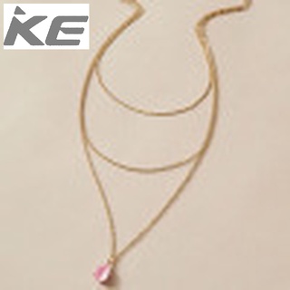 Popular Jewelry Simple Pink Rhinestone Pendant 3 Layers Necklace Versatile Alloy Zircon MultiN