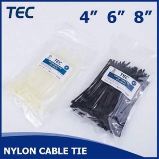 ภาพขนาดย่อของภาพหน้าปกสินค้าเคเบิ้ลไทร์ 4" 6" 8" Cable Tie Nylon ไนลอน สายรัด สีขาว สีดำ TEC จากร้าน sakuragisk บน Shopee