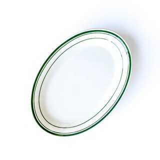 ชาม จาน ถ้วย เซรามิค Plates จานซุปเซรามิคลายเส้นเขียว จานพาสต้าตะวันตก จานซุป จานทรงหมวกฟาง 17.5 ซม and 20 ซม