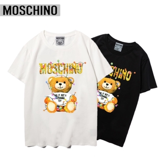 ผ้าฝ้าย 100%พร้อมส่ง Mos-Ch-Ino เสื้อยืดคอกลมแขนสั้นผ้าฝ้ายพิมพ์ลายหมีS-3XL