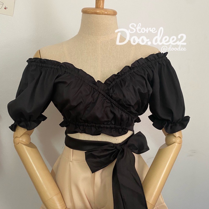 doodee2-เสื้อครอปผูกเอวแต่งระบายสวยมาก-ใส่ได้หลายแบบ