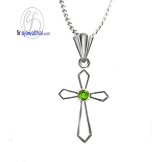 Finejewelthai จี้เพอริดอท-เงินแท้-จี้พลอย-จี้ไม้กางเขน-พลอยประจำเดือนเกิด/ Peridot-Pendant-Silver925 - P1021pd