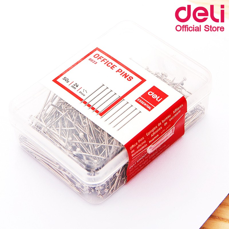 deli-0023-office-pin-50g-เข็มเย็บกระดาษขนาด-50-กรัม-แพ็ค-10-กล่อง-เข็มทำกระทง-หมุดทำกระทง-เข็มทำกระทง-เข็มเสียบกระดาษ